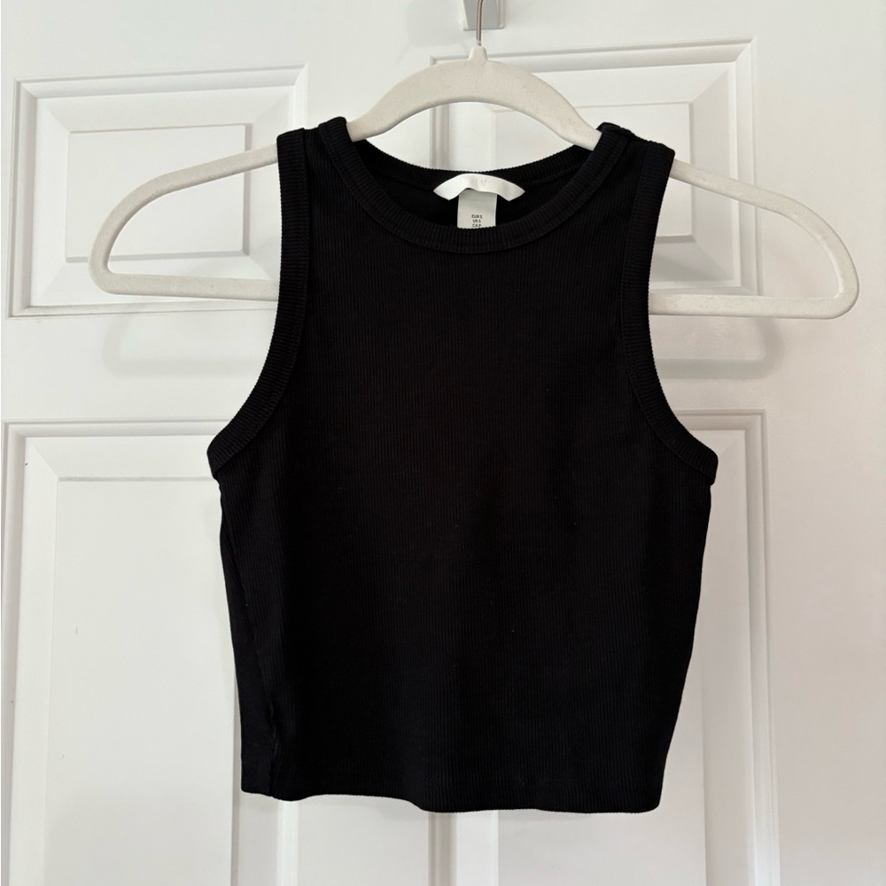 H&M Black Fitted Crop Tank Top